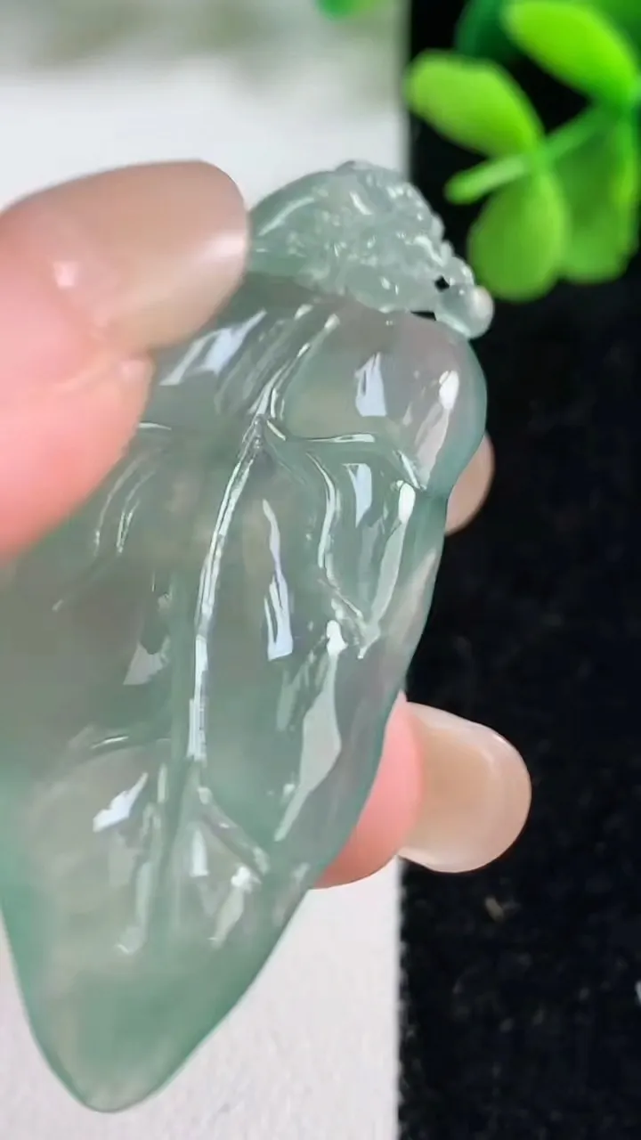 天然A货翡翠树叶吊坠，尺寸52-21.2-4.3，重量:9.55g
9月9日