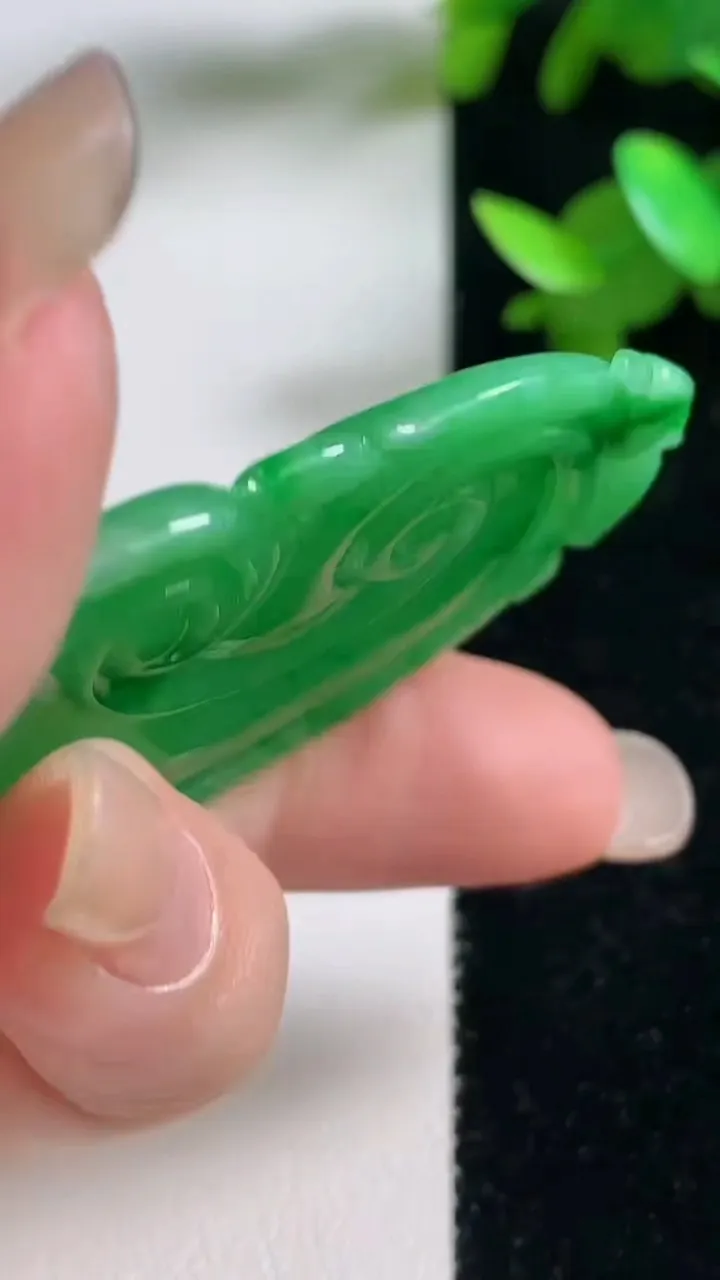 天然A货翡翠如意吊坠，尺寸51.5-31.3-6，重量:17.36g
9月11日