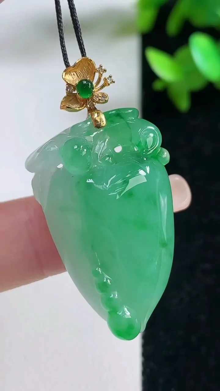 天然A货翡翠福瓜吊坠，尺寸31.6-18.8-11.7，重量:12.14g
9月11日