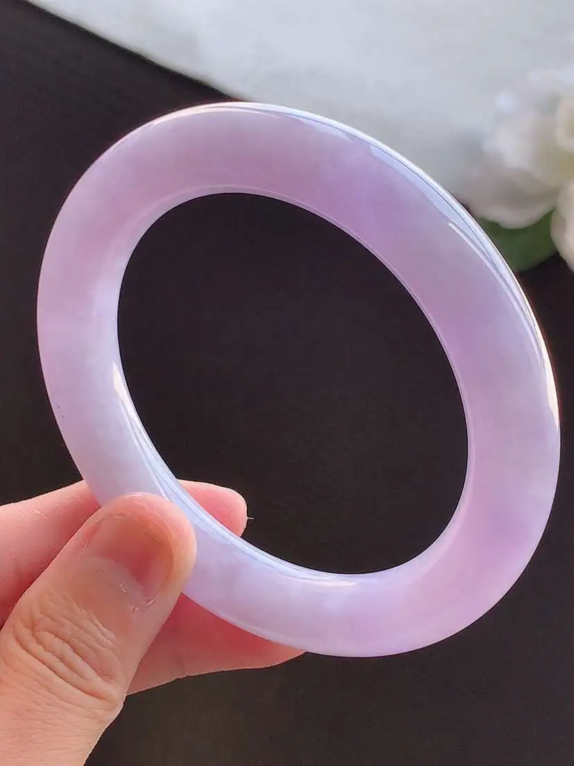 a货翡翠老坑冰种紫罗兰圆条手镯56-57圈口 尺寸56×11mm 重量67.58g 0911