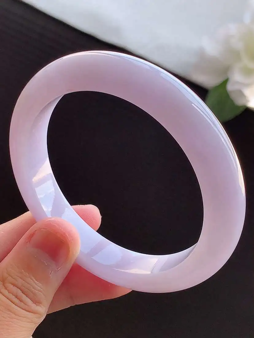 a货翡翠老坑冰种紫罗兰正装正圈手镯56-57圈口  尺寸56.3×11.3×8.6mm 重量56.9