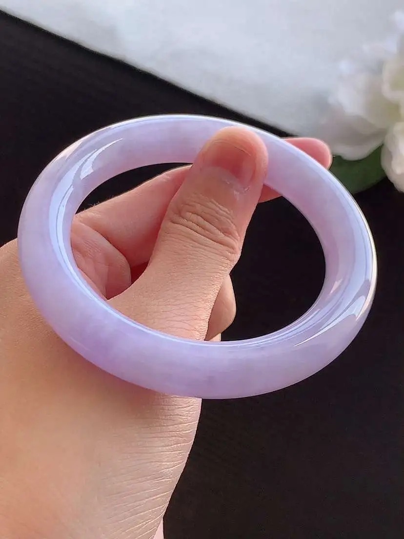 a货翡翠老坑冰种紫罗兰圆条手镯56-57圈口 尺寸56×11mm 重量67.58g 0911