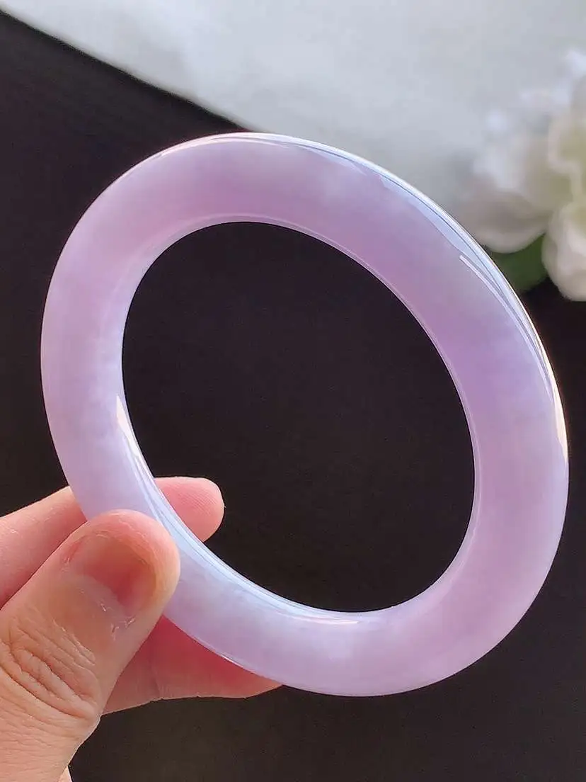 a货翡翠老坑冰种紫罗兰圆条手镯56-57圈口 尺寸56×11mm 重量67.58g 0911