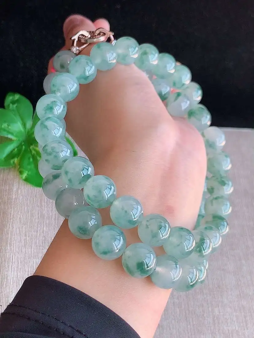 a货翡翠老坑冰种飘花圆珠项链毛衣链51颗  尺寸12.3mm 重量174.26g 0912 B26