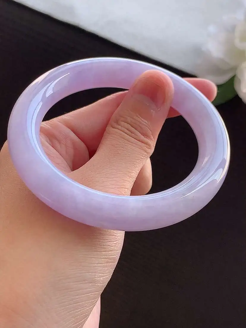 a货翡翠老坑冰种紫罗兰圆条手镯56-57圈口 尺寸56×11mm 重量67.58g 0911