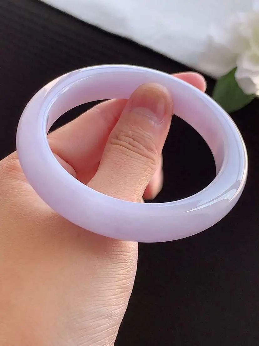 a货翡翠老坑冰种紫罗兰正装正圈手镯56-57圈口  尺寸56.3×11.3×8.6mm 重量56.96g 0911