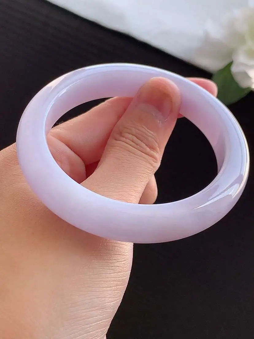 a货翡翠老坑冰种紫罗兰正装正圈手镯56-57圈口  尺寸56.3×11.3×8.6mm 重量56.96g 0911