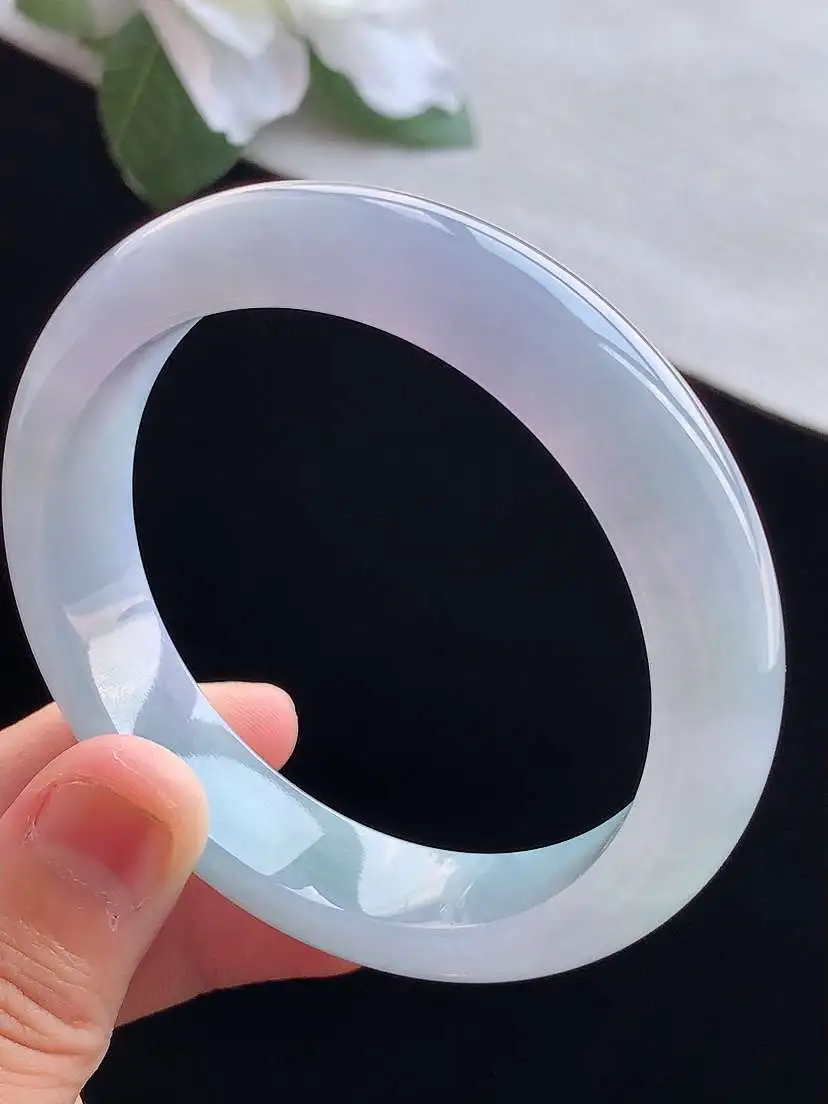 a货翡翠老坑冰种紫罗兰正装正圈手镯56-57圈口  尺寸56×12.8×8mm 重量59.22g 0