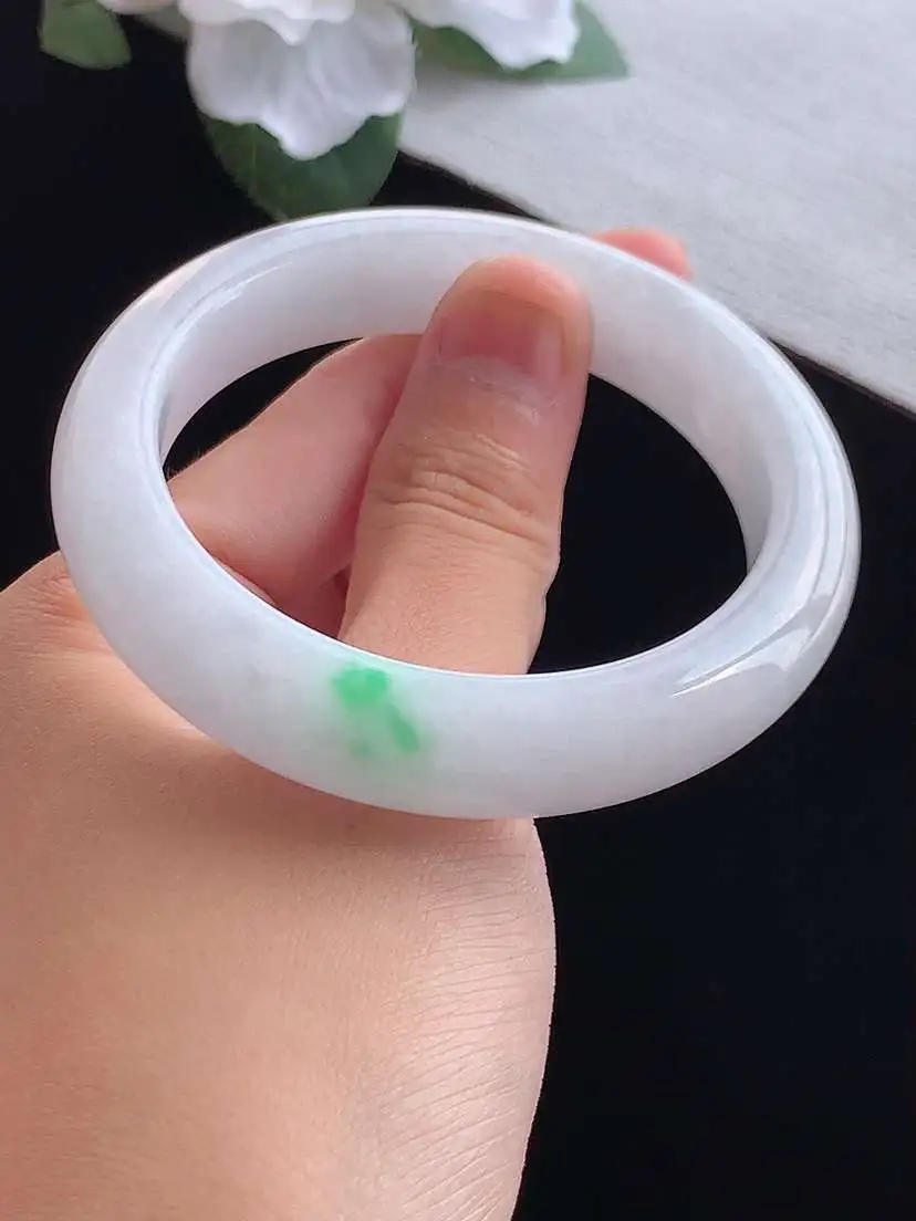 a货翡翠老坑冰种飘绿正装正圈手镯53-54圈口  尺寸53.8×11.8×8.6mm 重量59.63g 0913