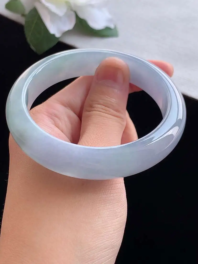 a货翡翠老坑冰种紫罗兰正装正圈手镯56-57圈口  尺寸56×12.8×8mm 重量59.22g 0913