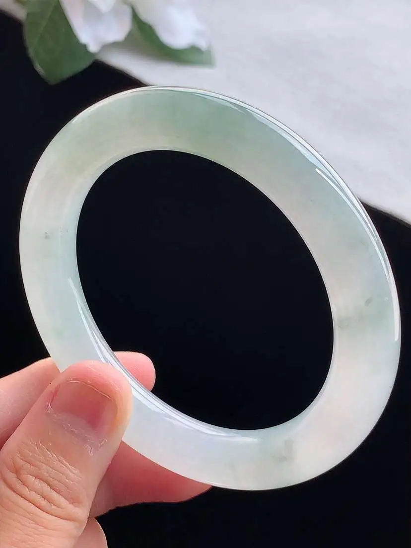 a货翡翠老坑冰种晴水圆条手镯54-55圈口  尺寸54.3×10.2mm 重量57.22g 0913