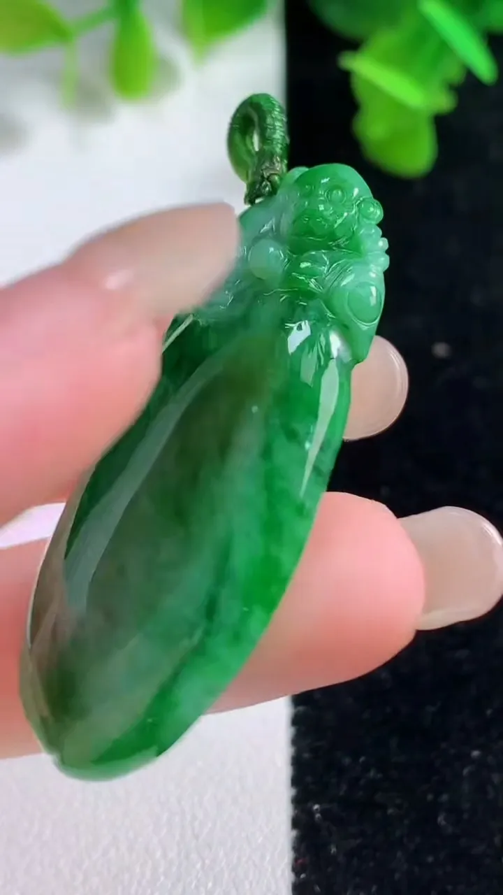 天然A货翡翠福瓜吊坠，尺寸46.2-19.8-5.6，重量:10.60g
9月14日