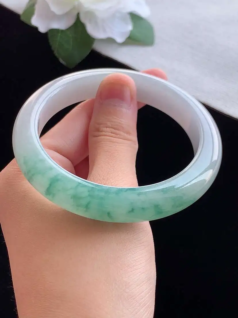 a货翡翠老坑冰种飘花正装正圈手镯57-58圈口  尺寸57.8×11×8.8mm 重量58.25g 0913