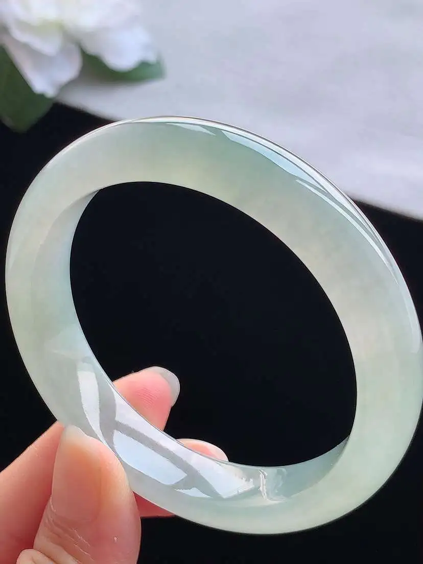a货翡翠老坑冰种飘花正装正圈手镯54-55圈口  尺寸54.8×12.6×7.7mm 重量52.78g 0913