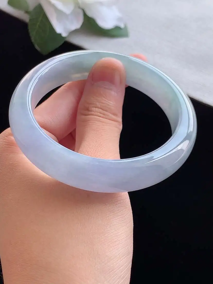 a货翡翠老坑冰种紫罗兰正装正圈手镯56-57圈口  尺寸56×12.8×8mm 重量59.22g 0913