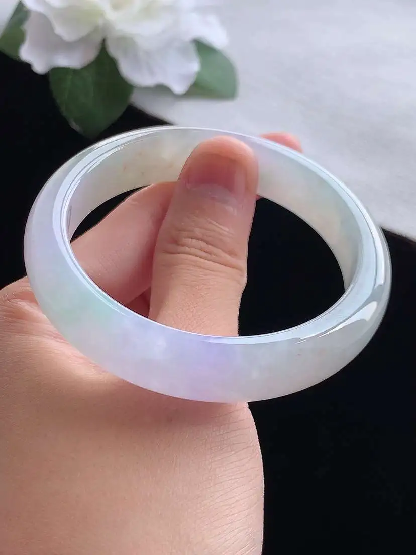a货翡翠老坑冰种紫罗兰正装正圈手镯54-55圈口  尺寸54×12×7.5mm 重量49.73g 0913