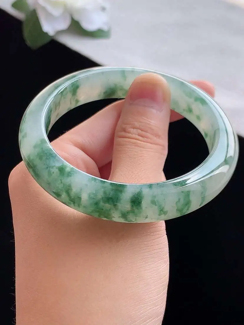a货翡翠老坑冰种飘花正装正圈手镯55-56圈口  尺寸55.6×12.2×8.5mm 重量57.62g 0913