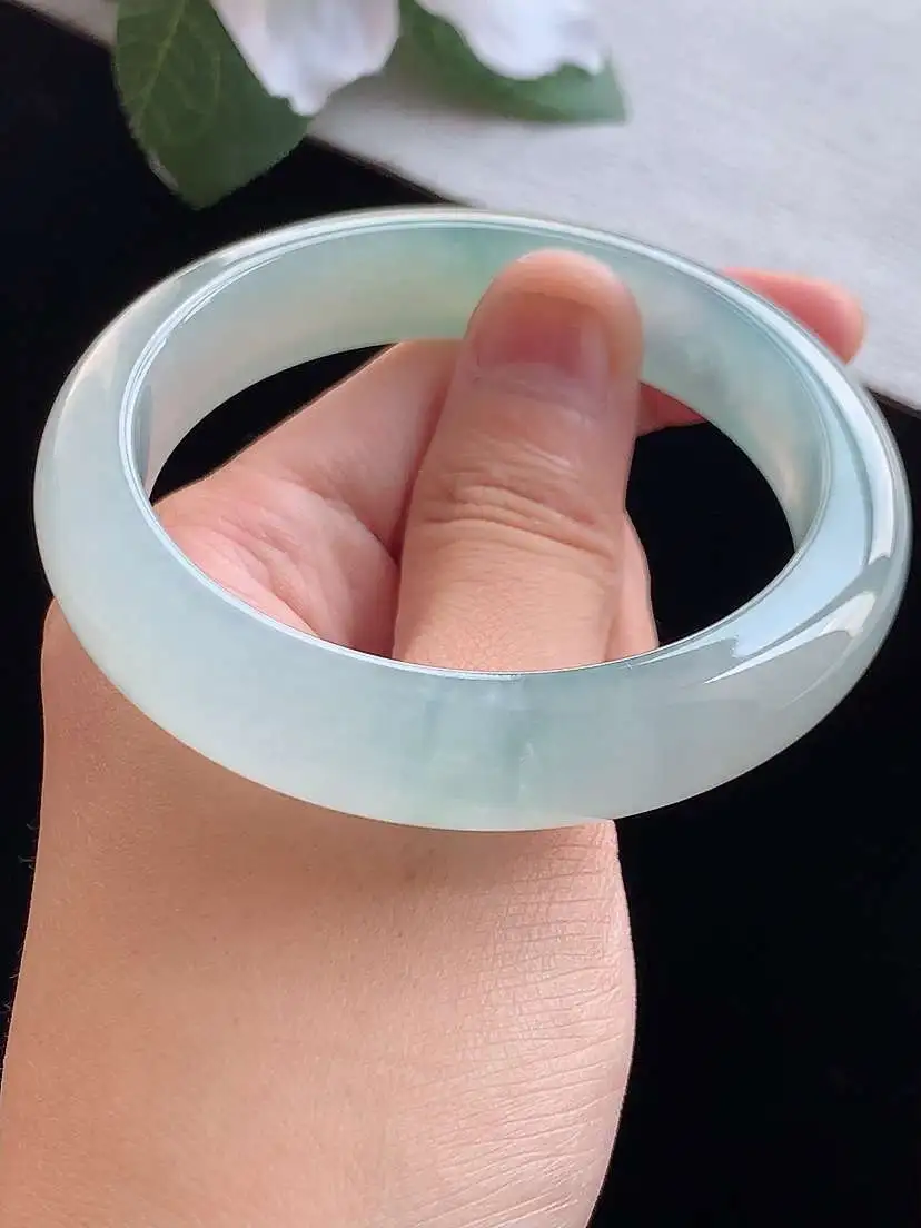 a货翡翠老坑冰种飘花正装正圈手镯54-55圈口 尺寸54.5×12×8mm 重量53.93g 0913