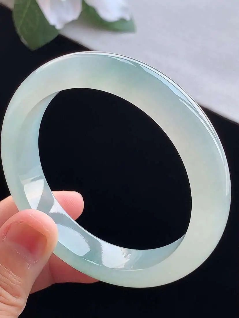 a货翡翠老坑冰种飘花正装正圈手镯54-55圈口 尺寸54.5×12×8mm 重量53.93g 0913