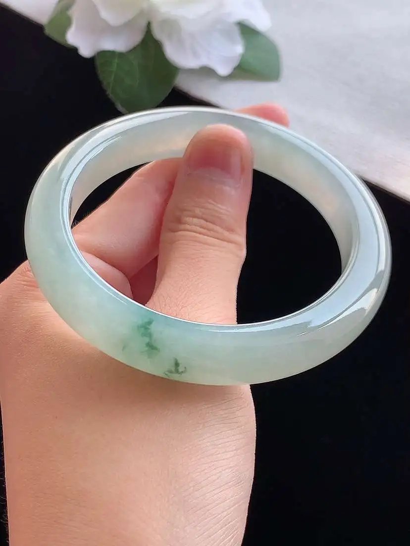 a货翡翠老坑冰种飘花正装正圈手镯57-58圈口 尺寸57.6×10.8×8.8mm 重量58.00g 0913