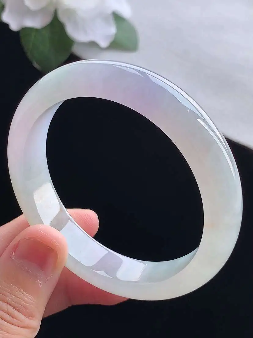 a货翡翠老坑冰种紫罗兰正装正圈手镯54-55圈口  尺寸54×12×7.5mm 重量49.73g 0913