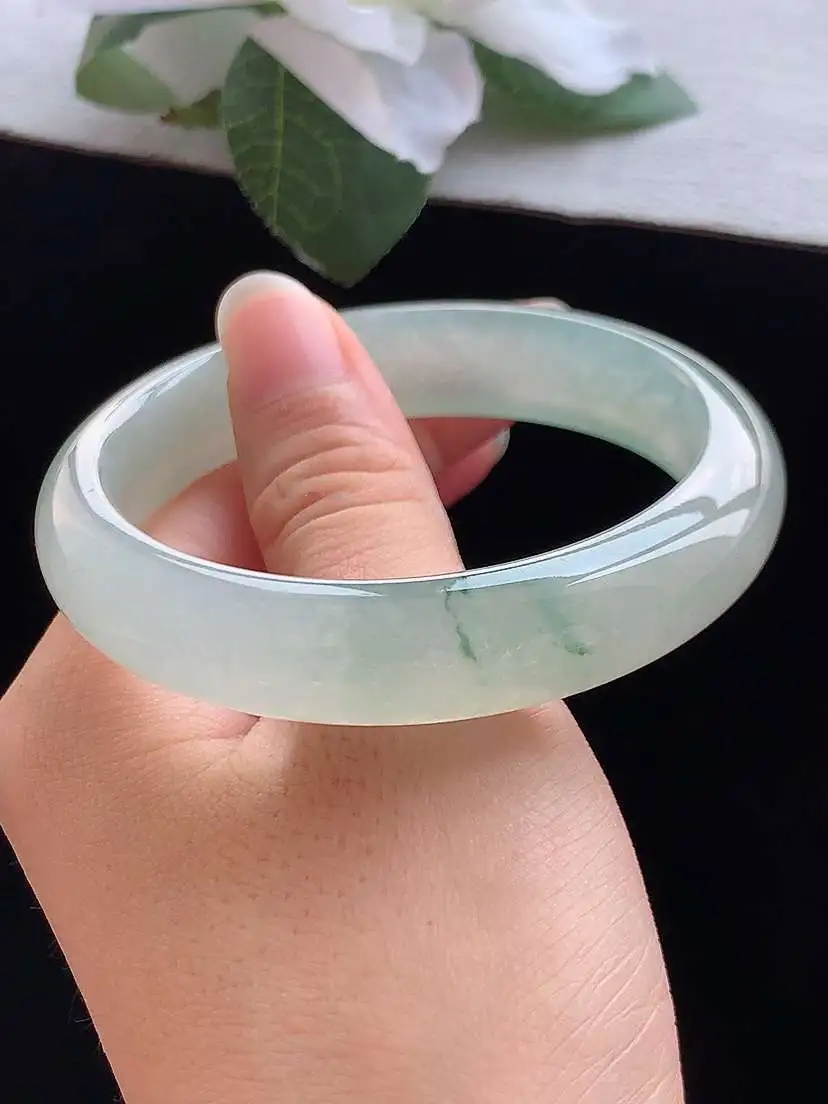 a货翡翠老坑冰种飘花正装正圈手镯54-55圈口  尺寸54.8×12.6×7.7mm 重量52.78g 0913