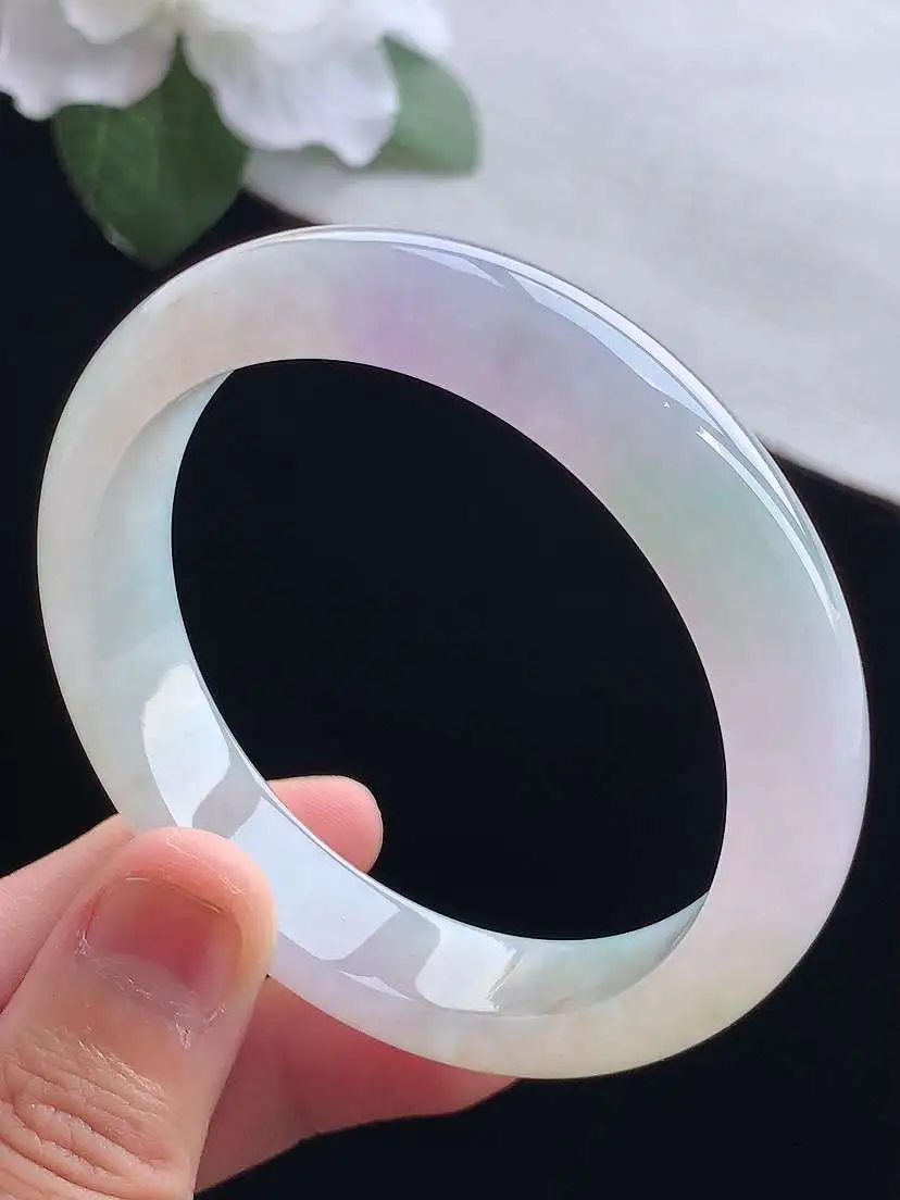 a货翡翠老坑冰种紫罗兰正装正圈手镯54-55圈口  尺寸54×12×7.5mm 重量49.73g 0