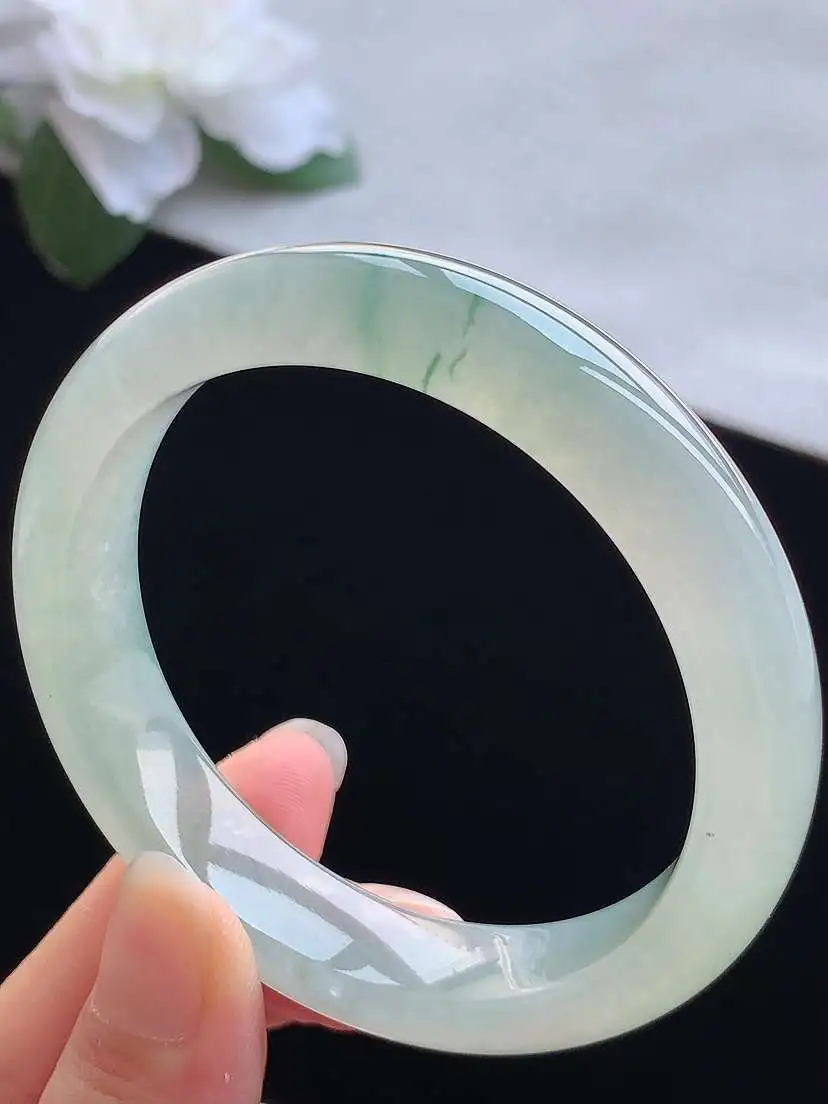 a货翡翠老坑冰种飘花正装正圈手镯54-55圈口  尺寸54.8×12.6×7.7mm 重量52.78g 0913