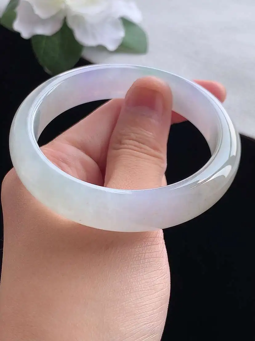 a货翡翠老坑冰种紫罗兰正装正圈手镯54-55圈口  尺寸54×12×7.5mm 重量49.73g 0913