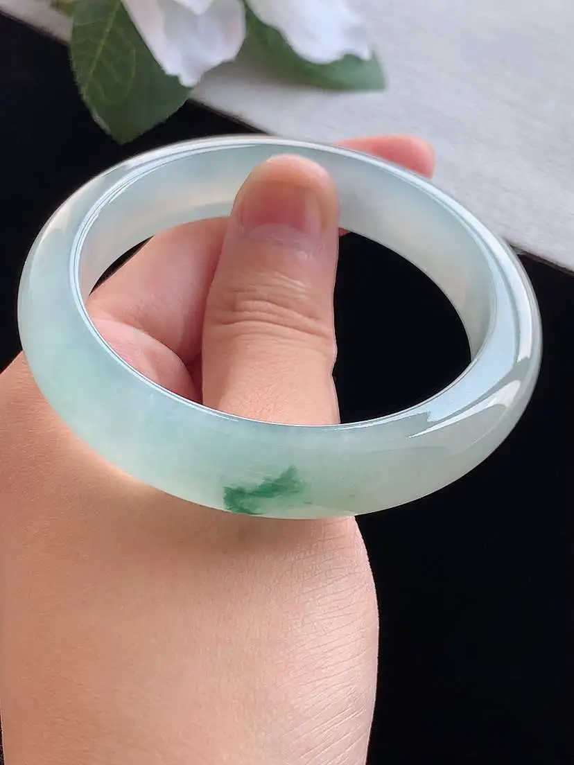 a货翡翠老坑冰种飘花正装正圈手镯54-55圈口 尺寸54.5×12×8mm 重量53.93g 0913