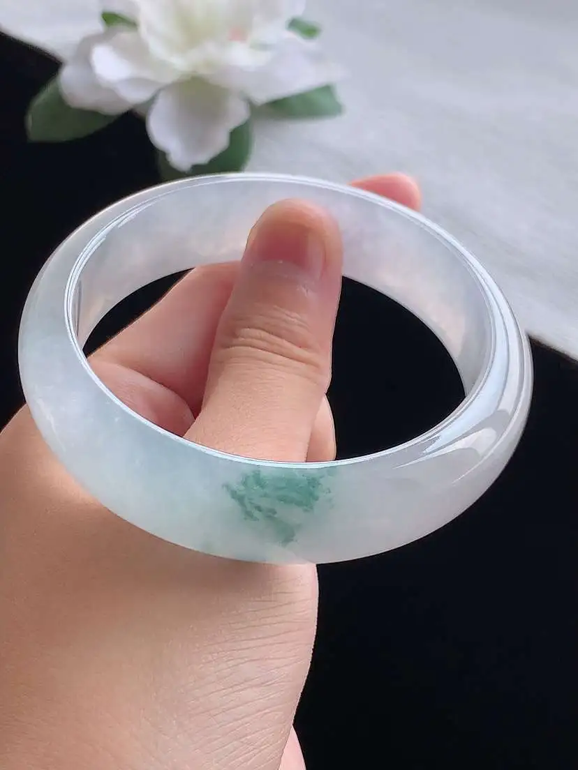 a货翡翠老坑冰种飘花正装正圈手镯59-60圈口  尺寸59.8×16.8×8.2mm 重量77.38g 0914