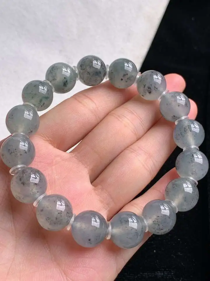 a货翡翠老坑冰种乌鸡种圆珠佛珠手串16颗  尺寸12.8mm 重量62.06g 0912
