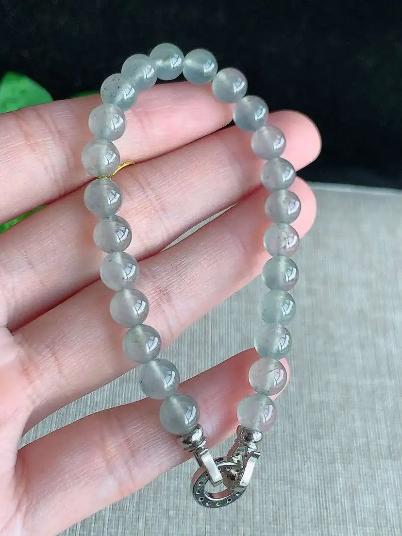 a货翡翠老坑冰种乌鸡种圆珠佛珠手串24颗  尺寸6.6mm 重量13.86g 0914
