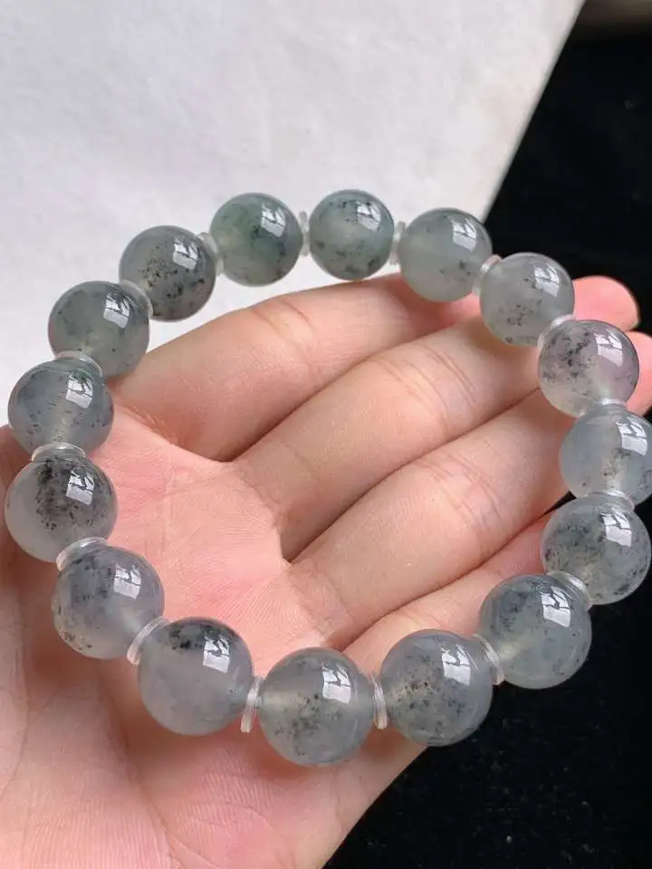 a货翡翠老坑冰种乌鸡种圆珠佛珠手串16颗  尺寸12.8mm 重量62.06g 0912