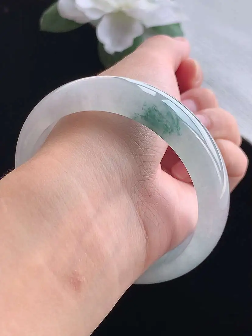 a货翡翠老坑冰种飘花正装正圈手镯59-60圈口  尺寸59.8×16.8×8.2mm 重量77.38g 0914