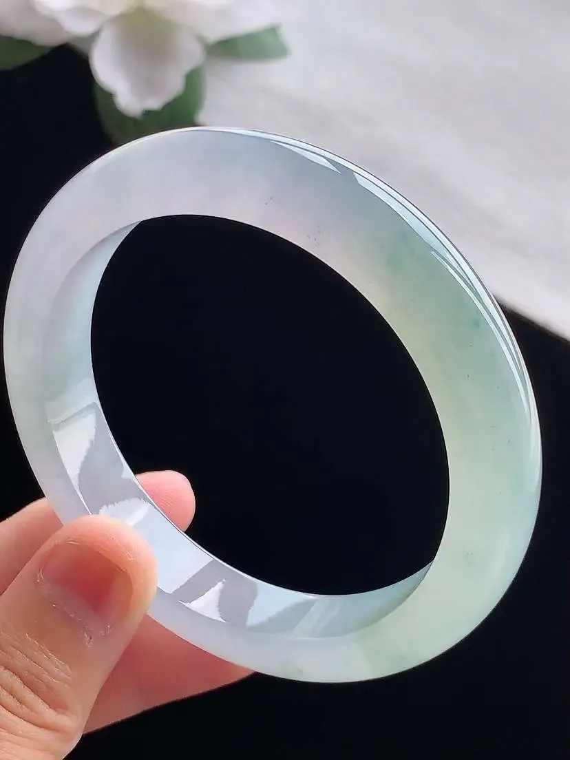 a货翡翠老坑冰种紫罗兰正装正圈手镯58-59圈口  尺寸58×12×8.8mm 重量62.35g 0