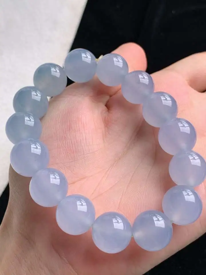 a货翡翠老坑高冰种白月光圆珠佛珠手串15颗  尺寸14.3mm 重量70.78g 0912