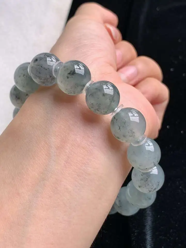 a货翡翠老坑冰种乌鸡种圆珠佛珠手串16颗  尺寸12.8mm 重量62.06g 0912