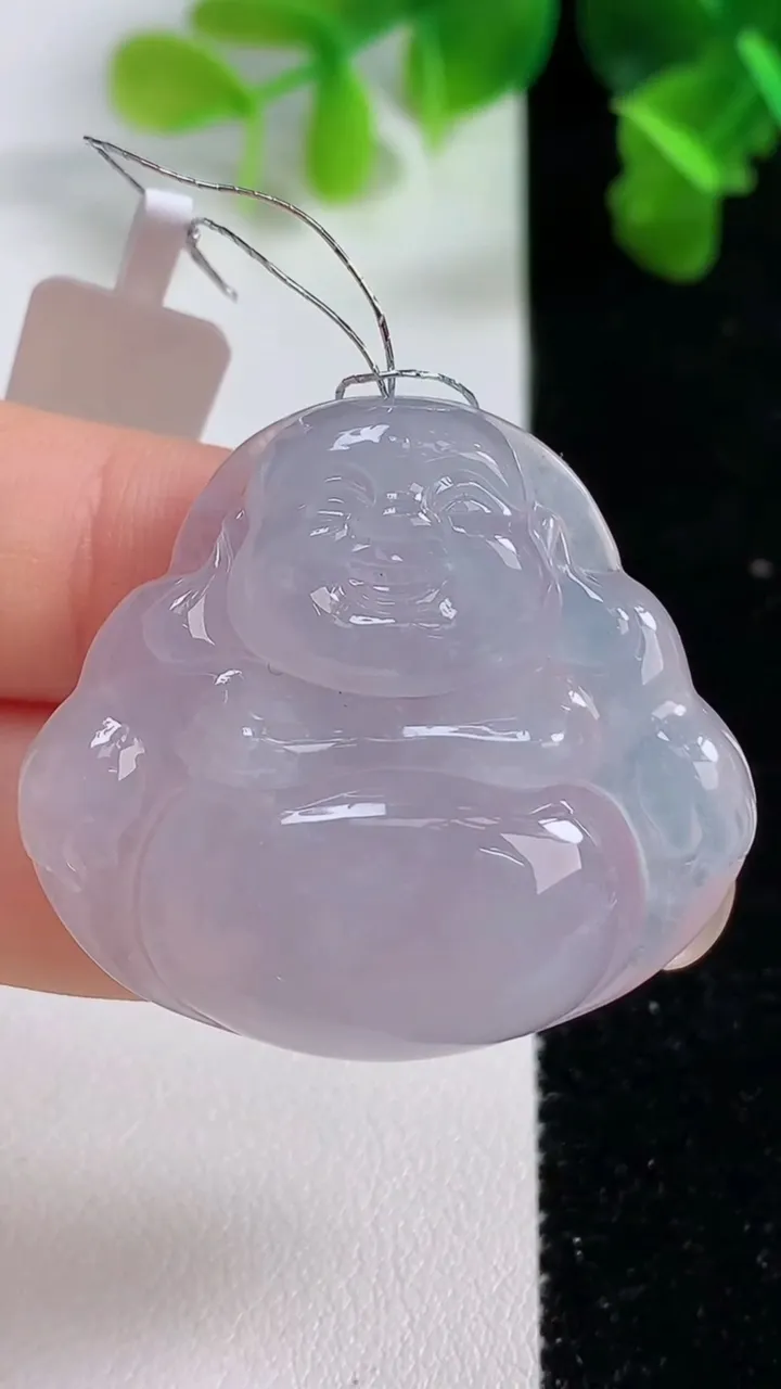天然A货翡翠种紫罗兰佛公镶嵌件，尺寸33.8-37.6-7.6，重量:16.84g
9月15日