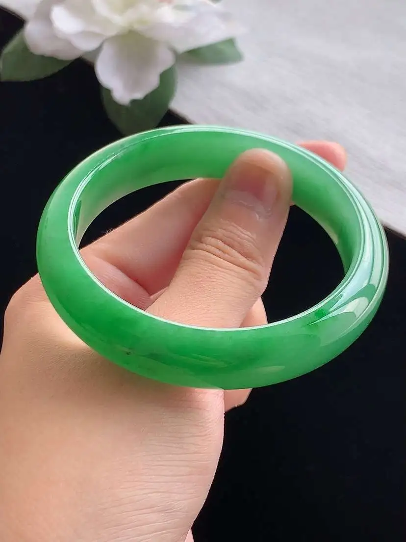 a货翡翠老坑冰种满绿正装正圈手镯55-56圈口  尺寸55.8×13×7.5mm 重量52.52g 0914