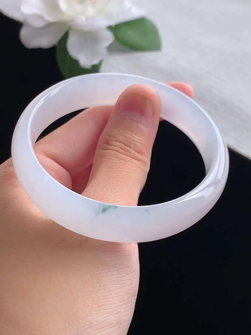 a货翡翠老坑冰种飘花正装正圈手镯56-57圈口  尺寸56.2×13.3×6.5mm 重量45.90g 0914