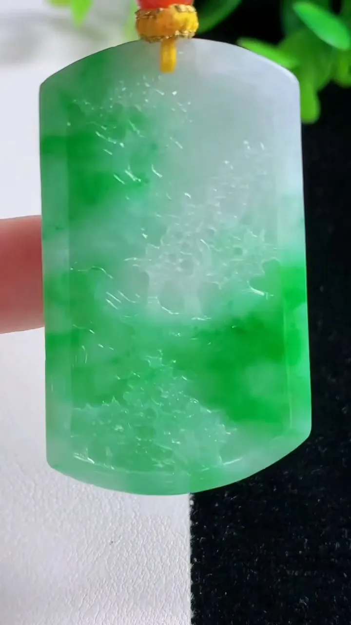 天然A货翡翠山水牌吊坠，尺寸50-29.7-5，重量:21.80g
9月16日