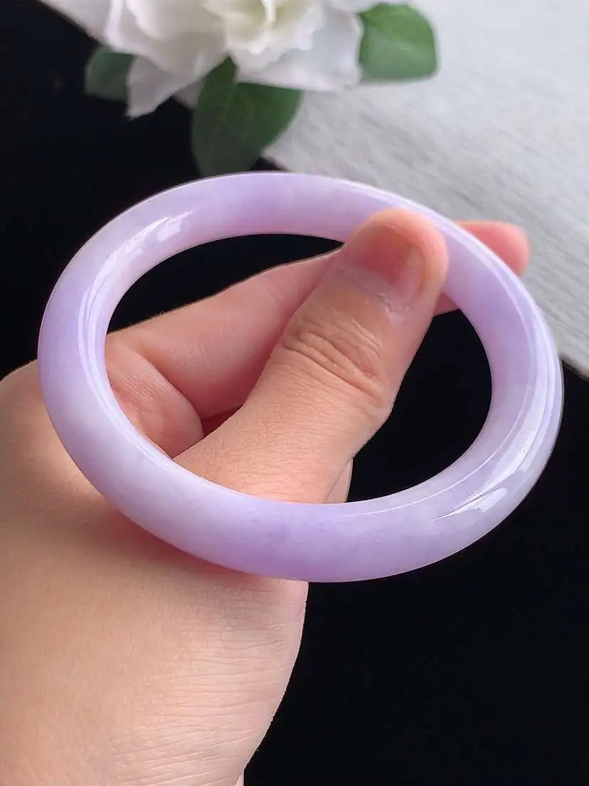 a货翡翠老坑冰润紫罗兰飘黄翡圆条手镯53-54圈口 尺寸53.5×8.8mm 重量41.46g 0916