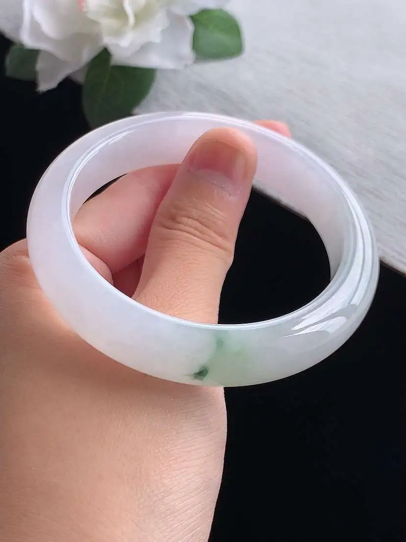 a货翡翠老坑冰种飘花正装正圈手镯55-56圈口  尺寸55.8×12.4×8.3mm 重量60.86g 0916