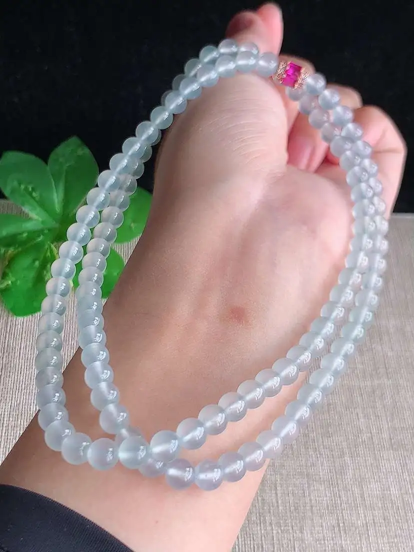 a货翡翠老坑高冰种白月光圆珠项链毛衣链108颗  尺寸5.5mm 重量40.40g 0916
