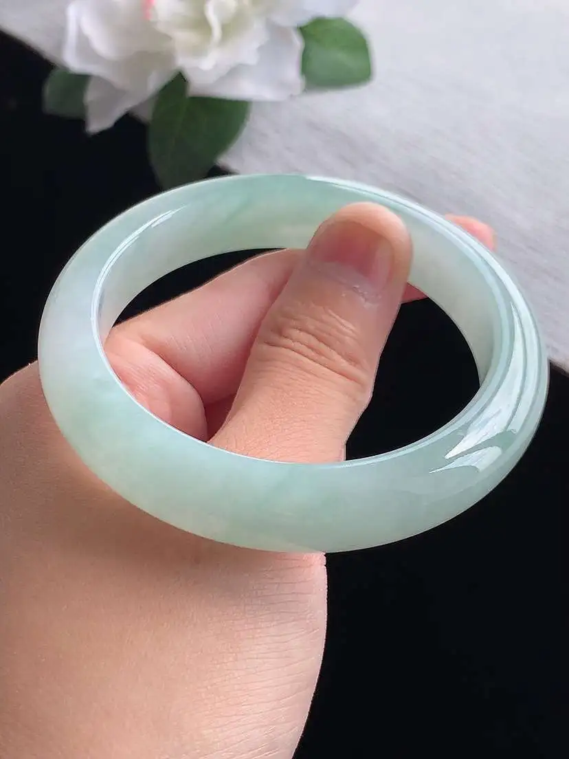 a货翡翠老坑冰种晴水正装正圈手镯54-55圈口  尺寸54.6×12×8mm 重量55.03g 0916