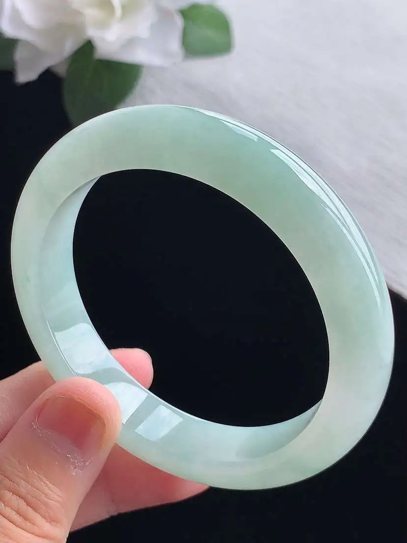 a货翡翠老坑冰种晴水正装正圈手镯54-55圈口  尺寸54.6×12×8mm 重量55.03g 09