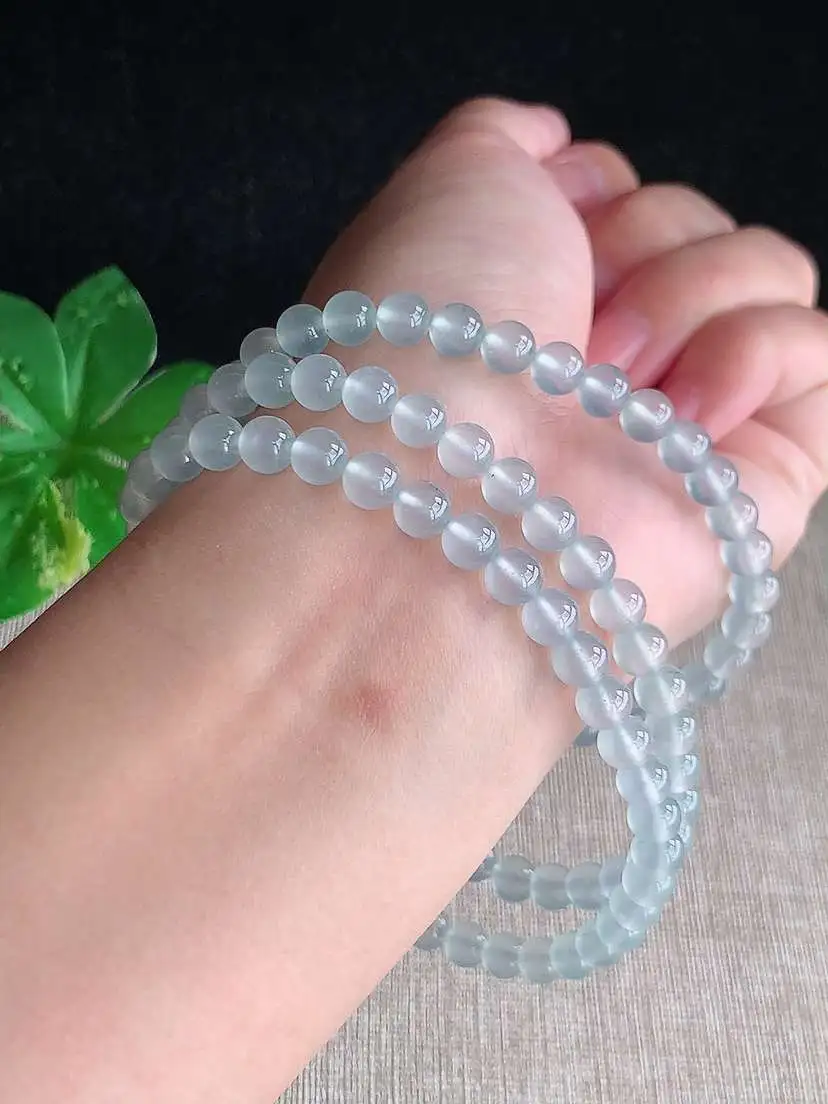a货翡翠老坑高冰种白月光圆珠项链毛衣链108颗  尺寸5.5mm 重量40.40g 0916