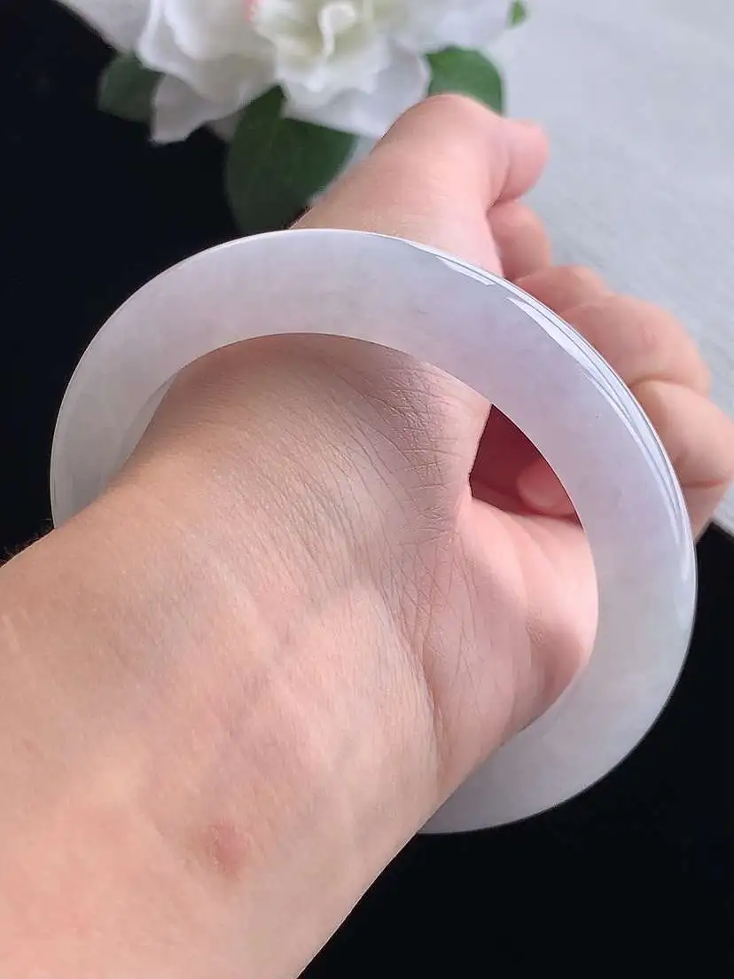 a货翡翠老坑冰种白月光厚装正装正圈手镯59-60大圈口  尺寸59.5×11×9.3mm 重量67.95g 0916