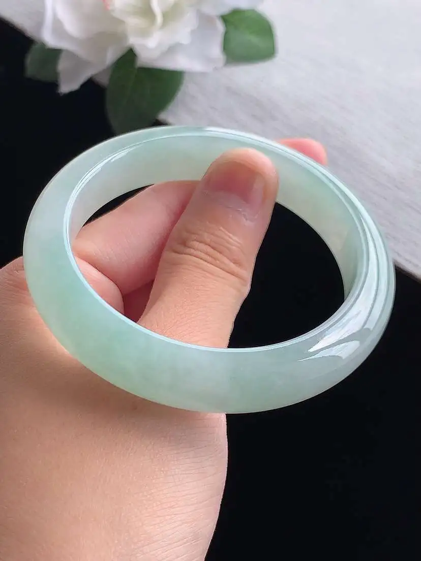 a货翡翠老坑冰种晴水正装正圈手镯54-55圈口  尺寸54.6×12×8mm 重量55.03g 0916